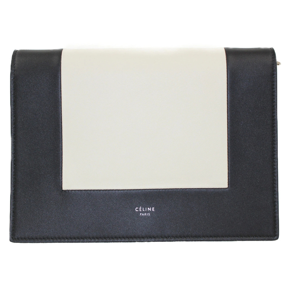 CELINE Frame Evening Chain Wallet Black White Leather Shoulder Bag